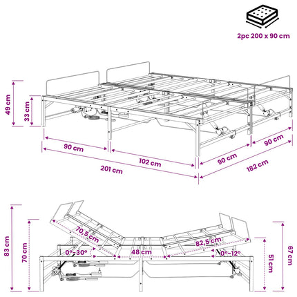 Elektrisk Justerbar Sengetramme Hvid 180 x 200 cm Stål