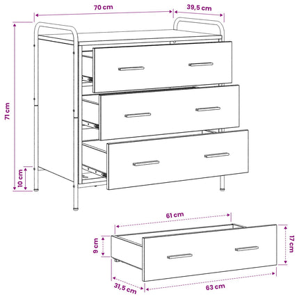 Skuffeskab Sort eg 70 x 39,5 x 71 cm Konstrueret træ
