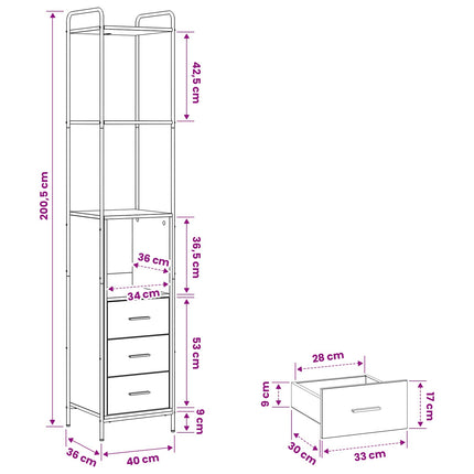 Badeværelsesskab Sort eg 40 x 36 x 200,5 cm Konstrueret træ