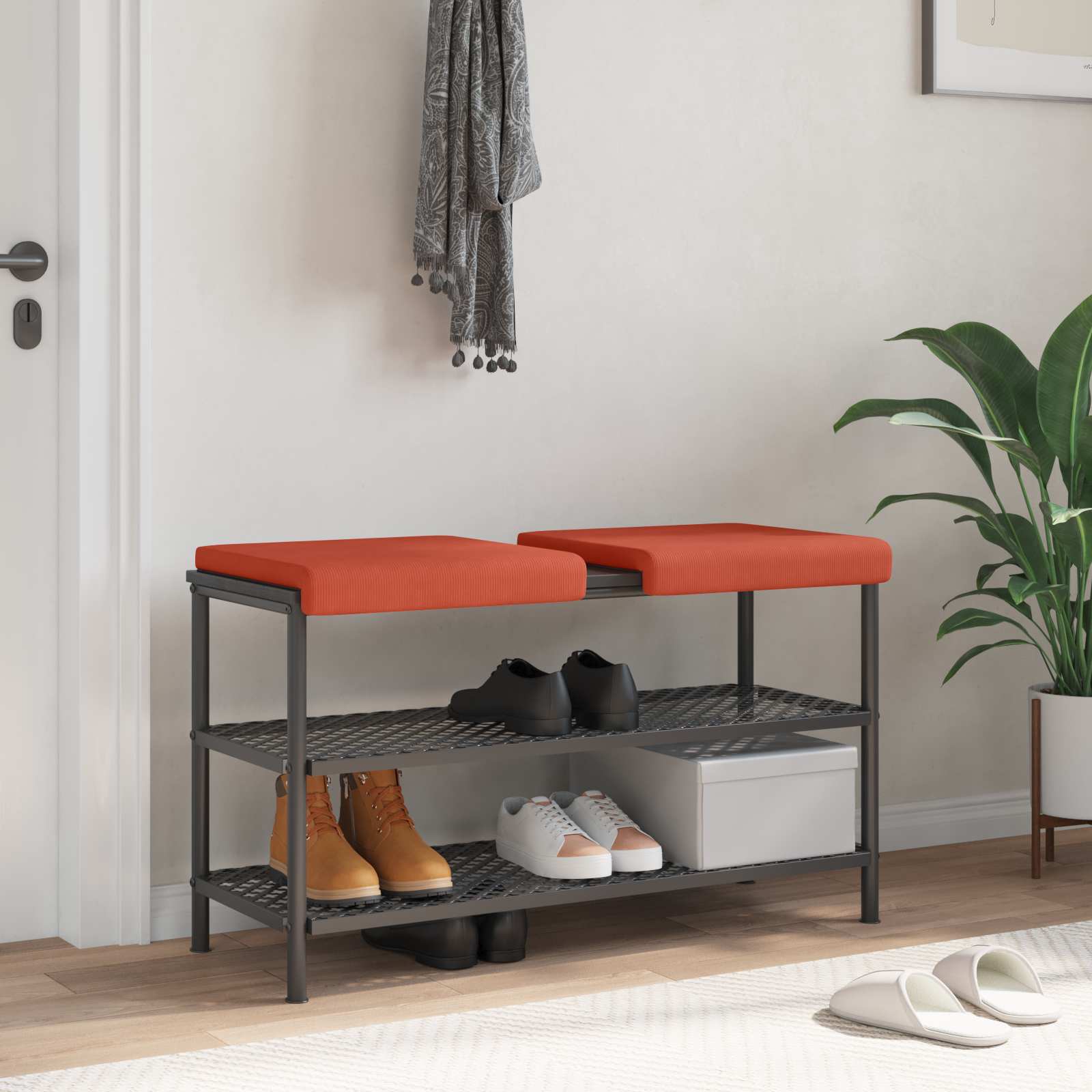 Bænkpude 2 stk. cordfløjl Rød orange Dybde 35 cm billede