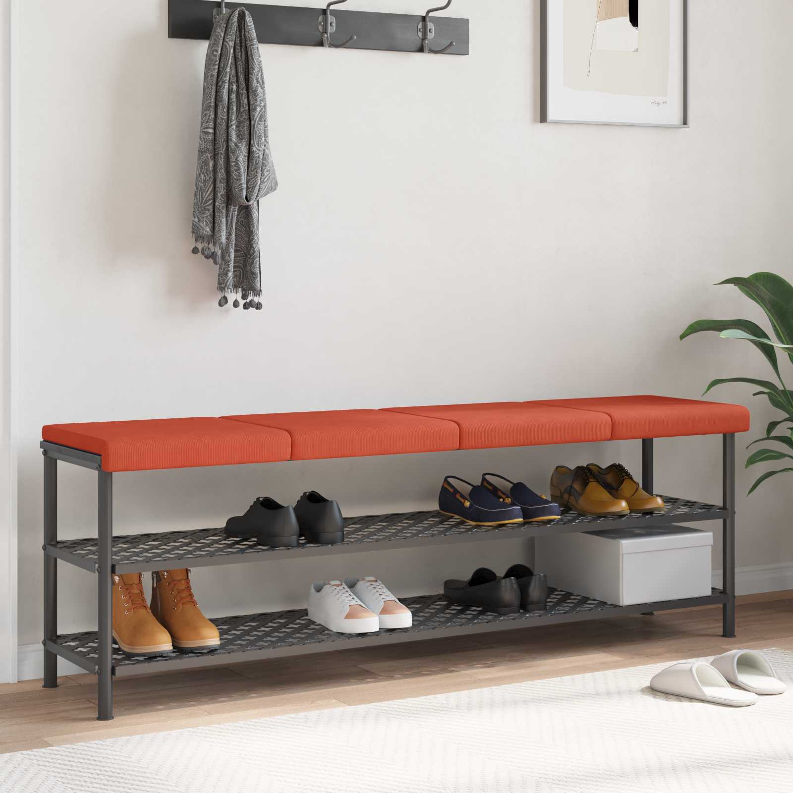 Bænkpude 4 stk. cordfløjl Rød orange Dybde 35 cm billede