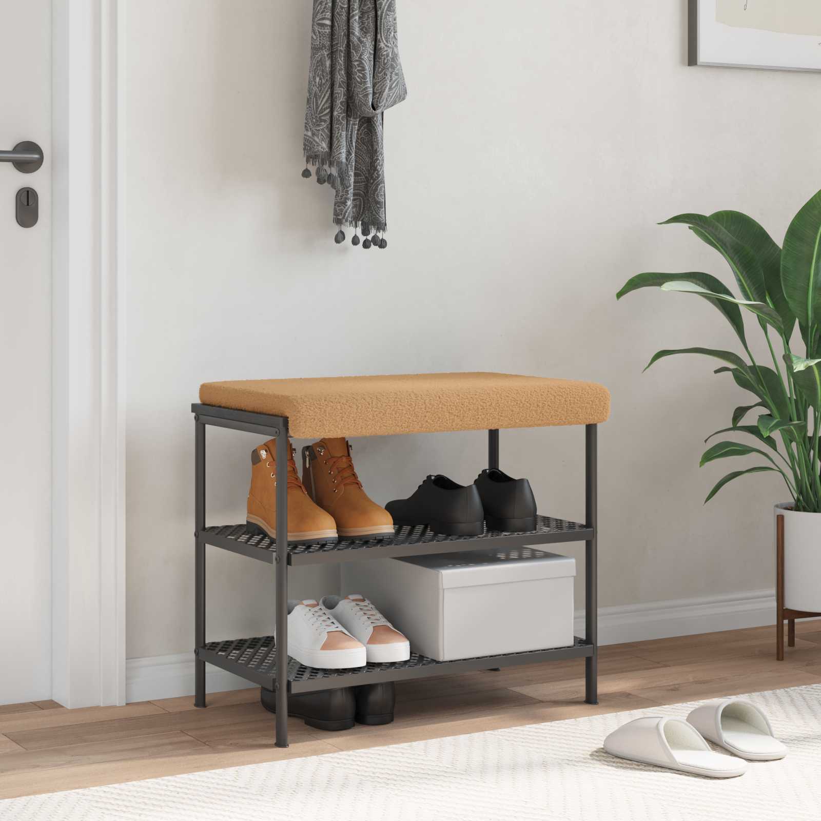 Bænkpude i sherpa beige 60 x 38 cm til bænk og siddeplads