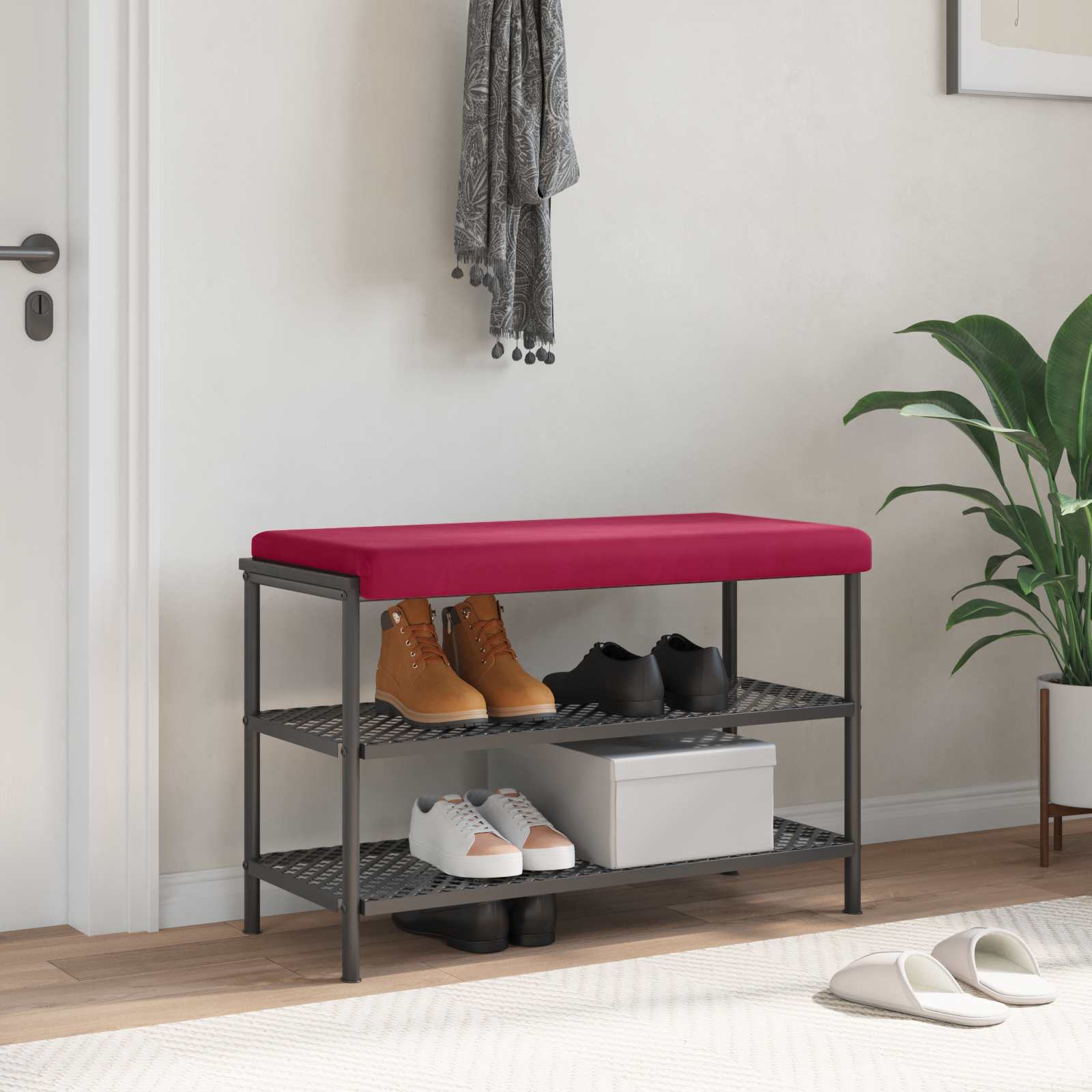 Bænkpude Velour (V) Vinrød Dybde 35 cm billede