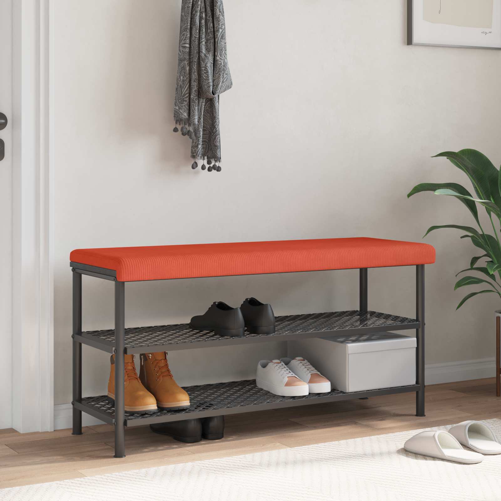 Bænkpude cordfløjl Rød orange Dybde 35 cm billede