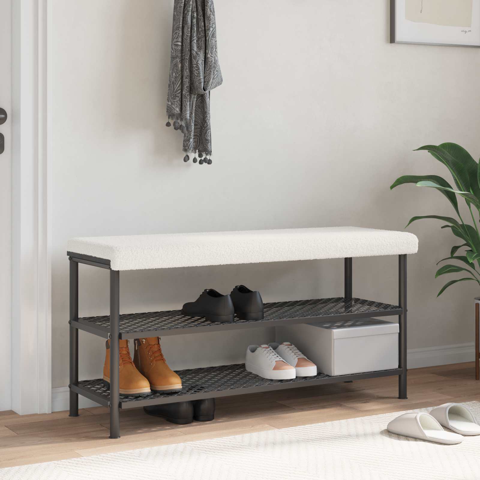 Bænkpude i sherpa cremefarvet 110 x 38 cm til bænk