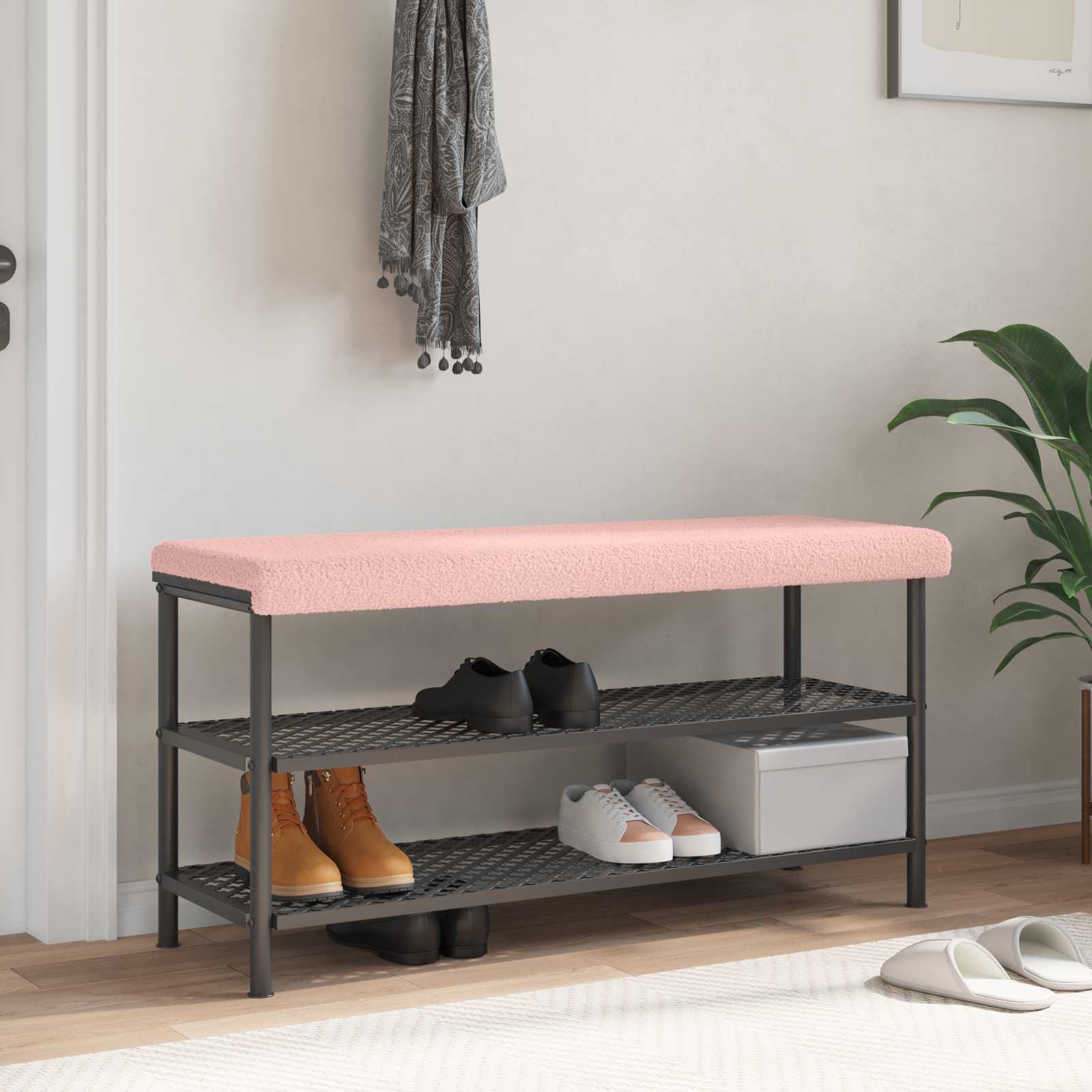 Bænkpude i sherpa lyserød 110 cm - dybde 35 cm