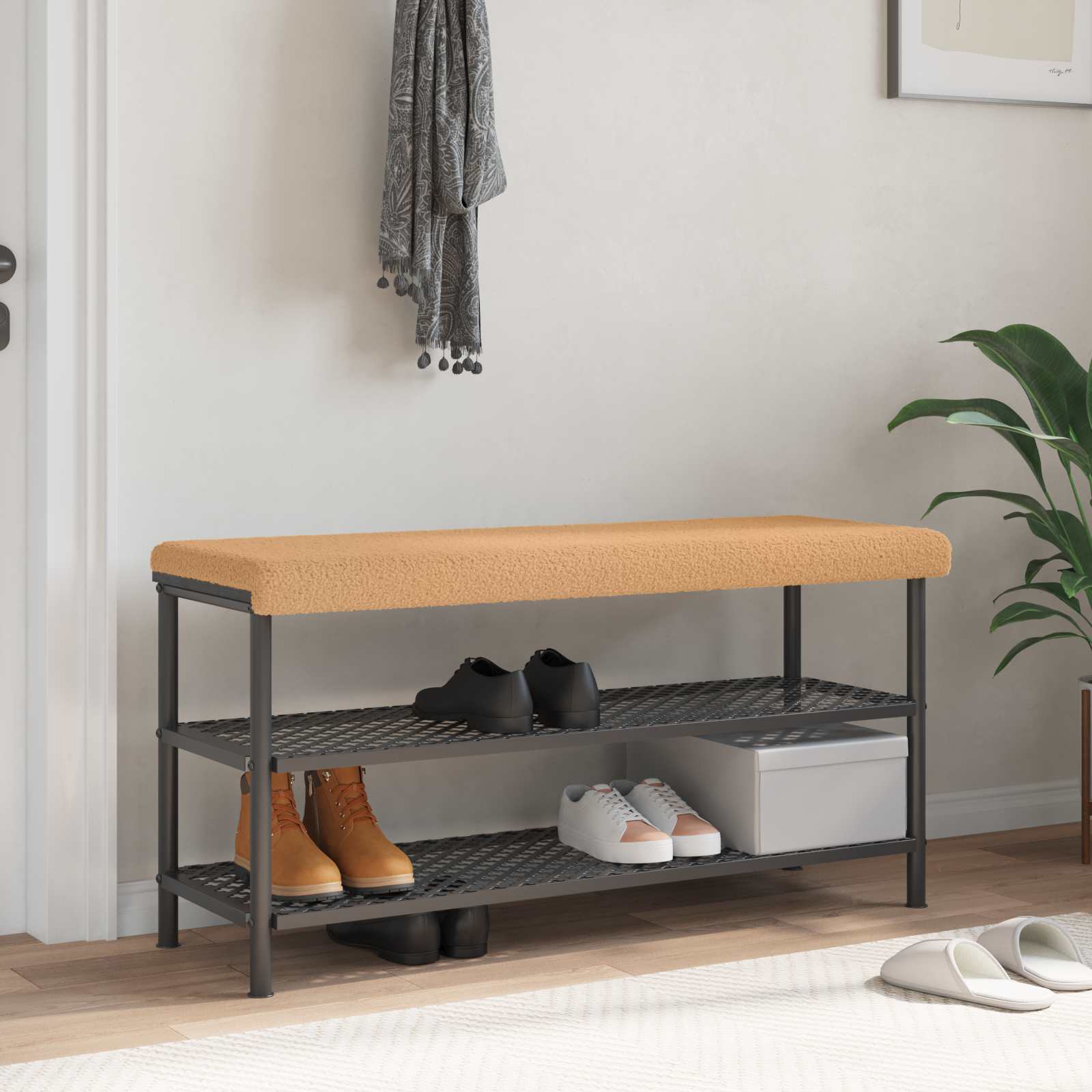 Bænkpude i sherpa-stof beige til bænk, siddedybde 35 cm