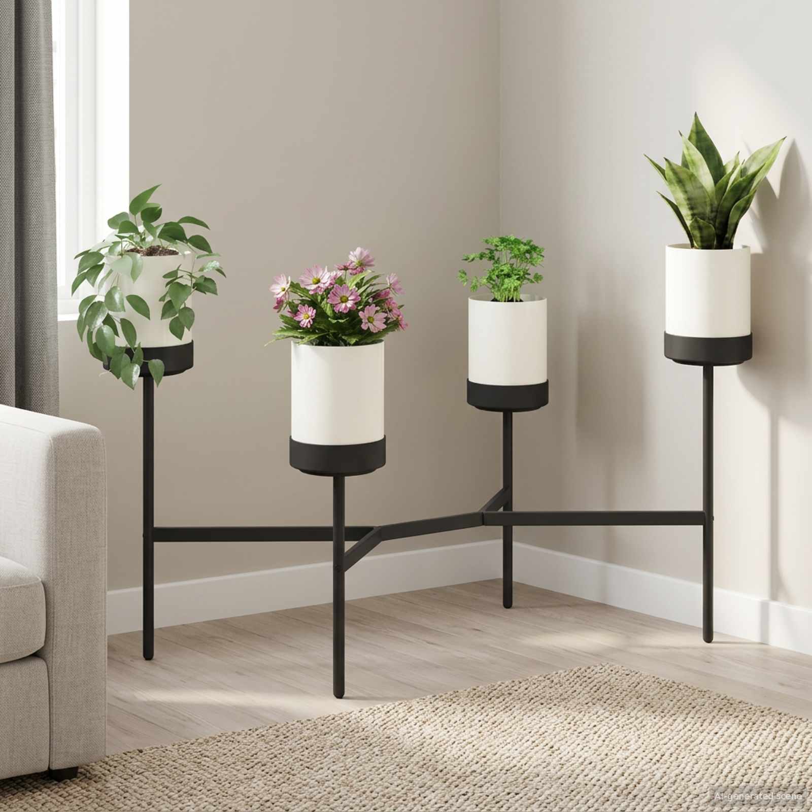 Blomst Stativ Hvid 125 x 55 x 81 cm PP og stål billede