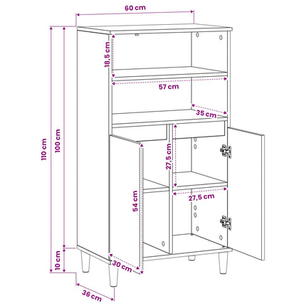 Highboard Egetræ 60 x 36 x 110 cm Konstrueret træ