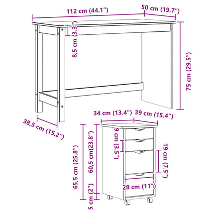 Skrivebord og rullevognsæt MOSS 2 pcs Brun