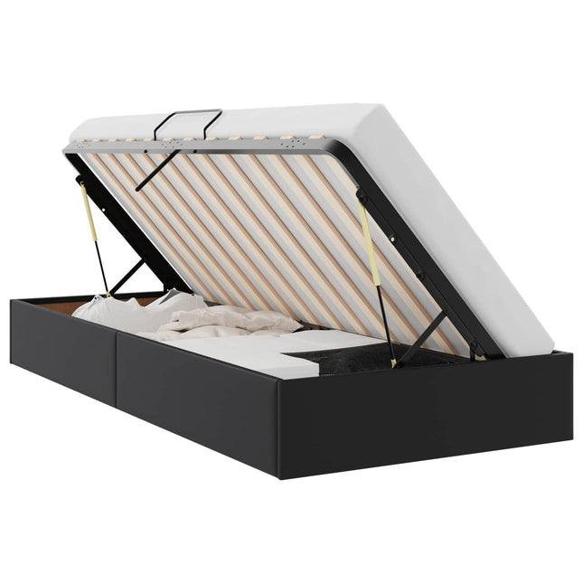 Ottoman Sengestel med opbevaring Sort 90 x 190 cm Faux læder