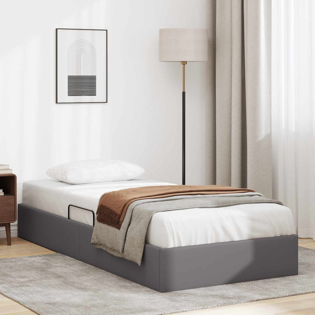 Ottoman Sengestel med opbevaring Grå 100 x 200 cm Faux læder