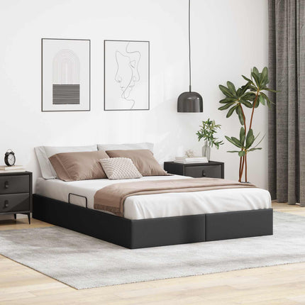 Ottoman Sengestel med opbevaring Sort 140 x 190 cm Faux læder