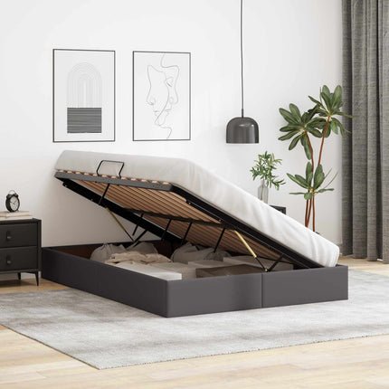 Ottoman Sengestel med opbevaring Grå 140 x 190 cm Faux læder