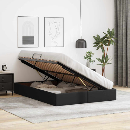 Ottoman Sengestel med opbevaring Sort 140 x 200 cm Faux læder