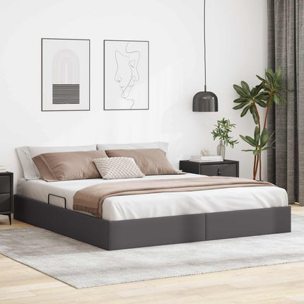 Ottoman Sengestel med opbevaring Grå 160 x 200 cm Faux læder