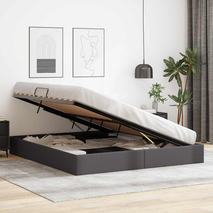 Ottoman Sengestel med opbevaring Grå 180 x 200 cm Faux læder