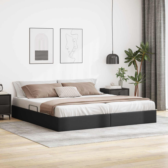 Ottoman Sengestel med opbevaring Sort 200 x 200 cm Faux læder