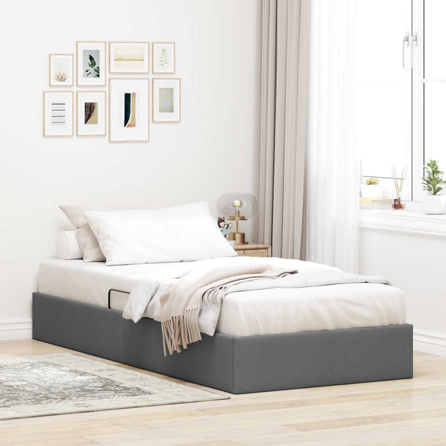 Ottoman Sengestel med opbevaring Mørkegrå 90 x 190 cm Stof