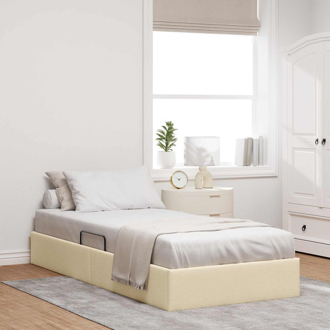 Ottoman Sengestel med opbevaring Creme 90 x 200 cm Stof