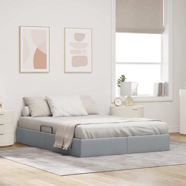 Ottoman Sengestel med opbevaring Lysegrå 140 x 190 cm Stof