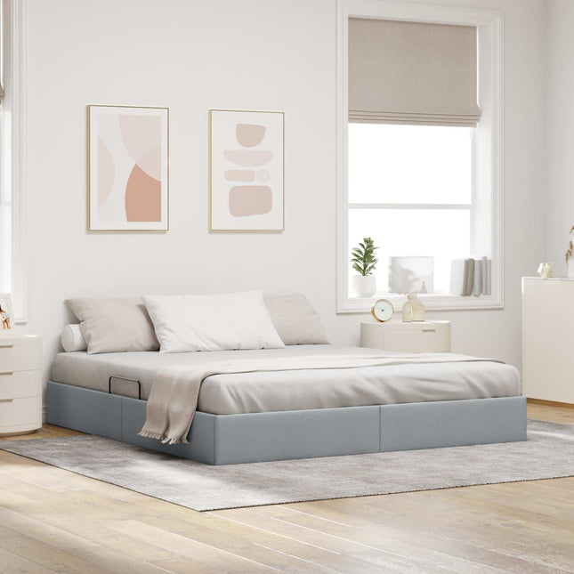 Ottoman Sengestel med opbevaring Lysegrå 180 x 200 cm Stof