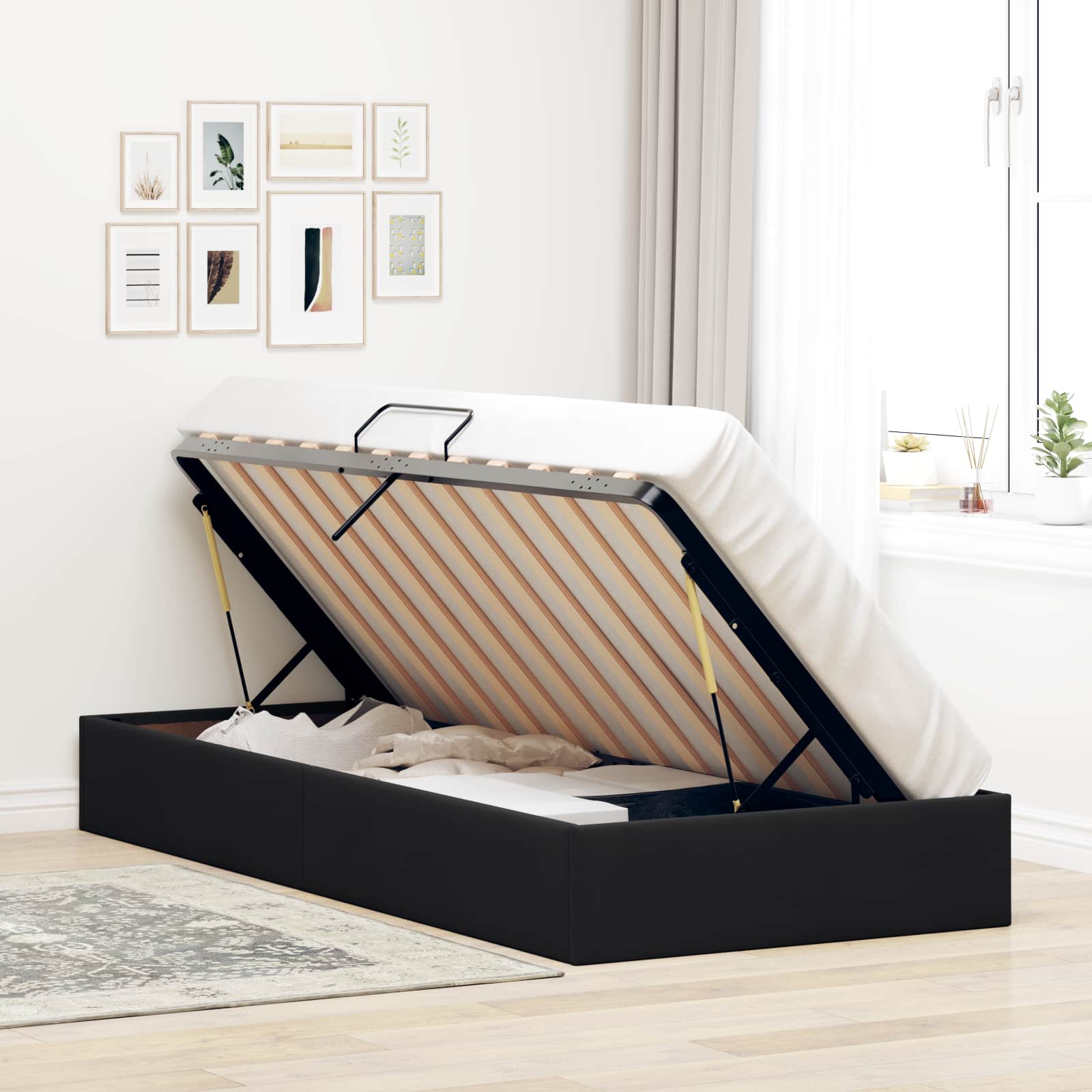 Ottoman Sengestel med opbevaring Sort 90 x 190 cm Fløjl
