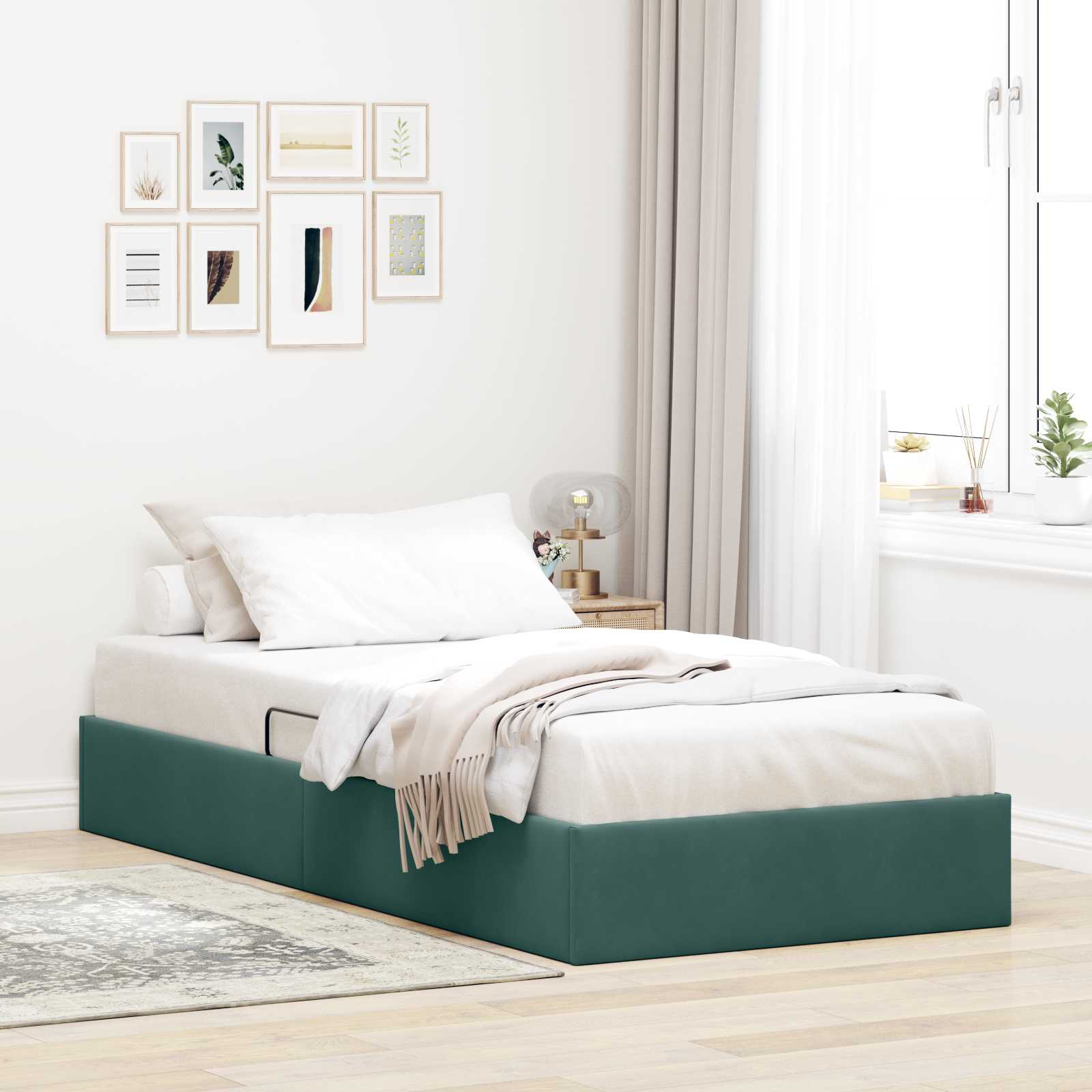 Ottoman Sengestel med opbevaring Mørkegrøn 90 x 190 cm Fløjl
