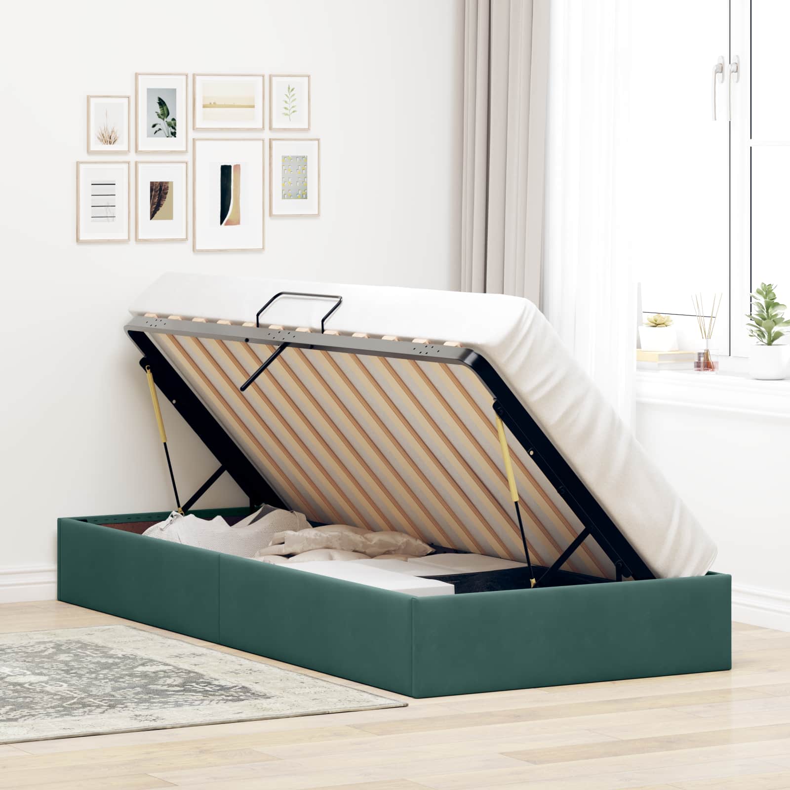 Ottoman Sengestel med opbevaring Mørkegrøn 90 x 190 cm Fløjl