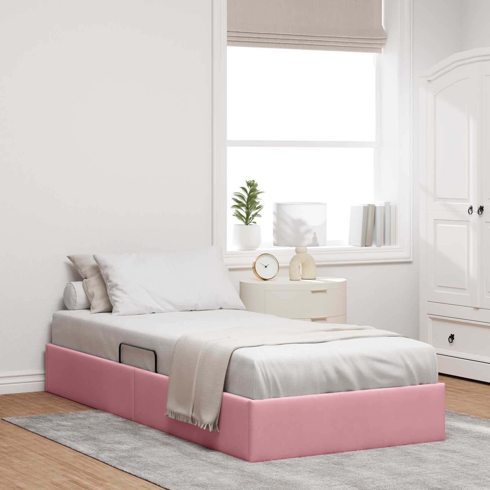 Ottoman Sengestel med opbevaring Lyserød 90 x 200 cm Fløjl
