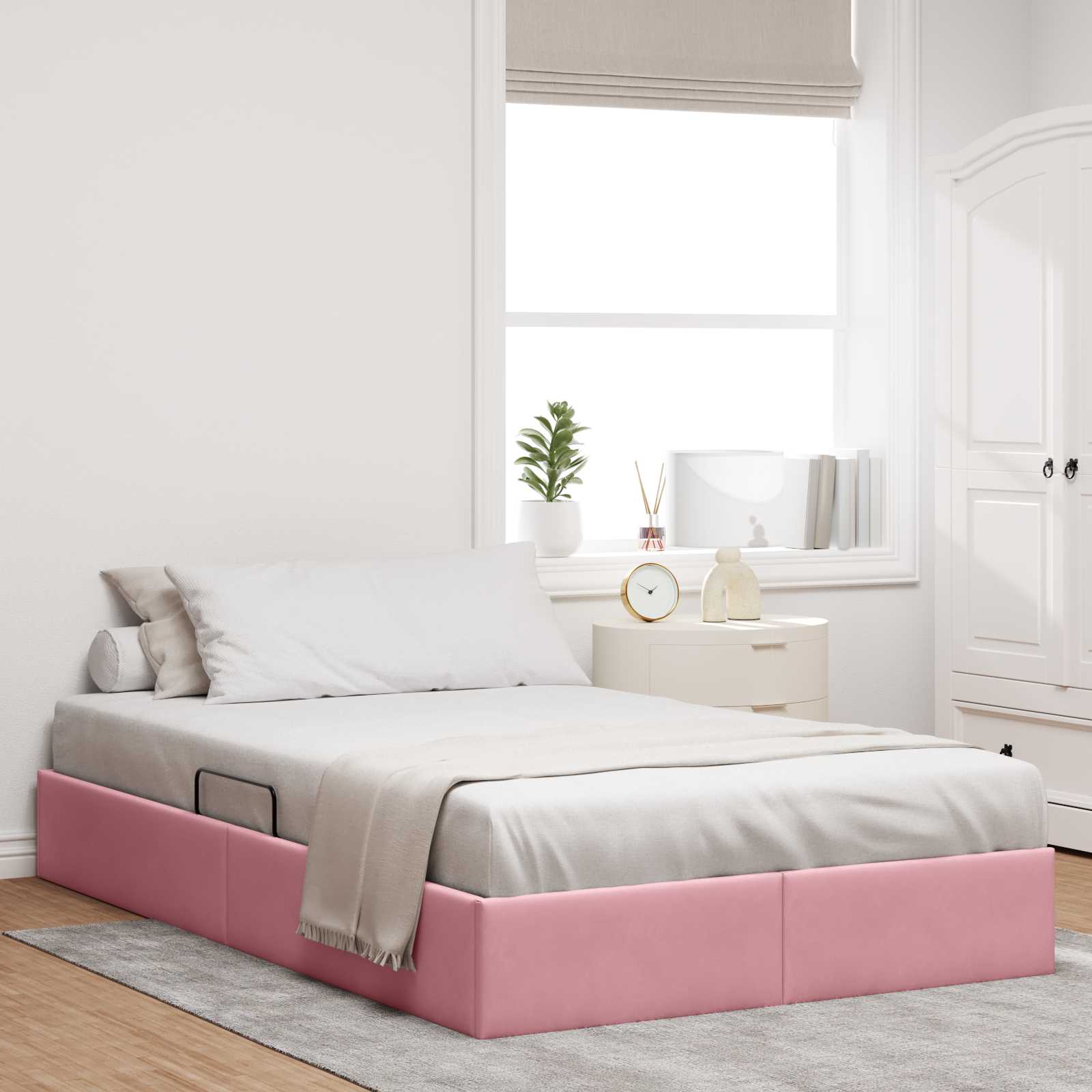 Ottoman Sengestel med opbevaring Lyserød 120 x 200 cm Fløjl