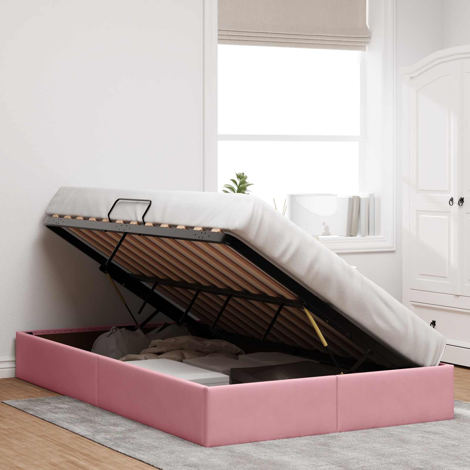 Ottoman Sengestel med opbevaring Lyserød 120 x 200 cm Fløjl