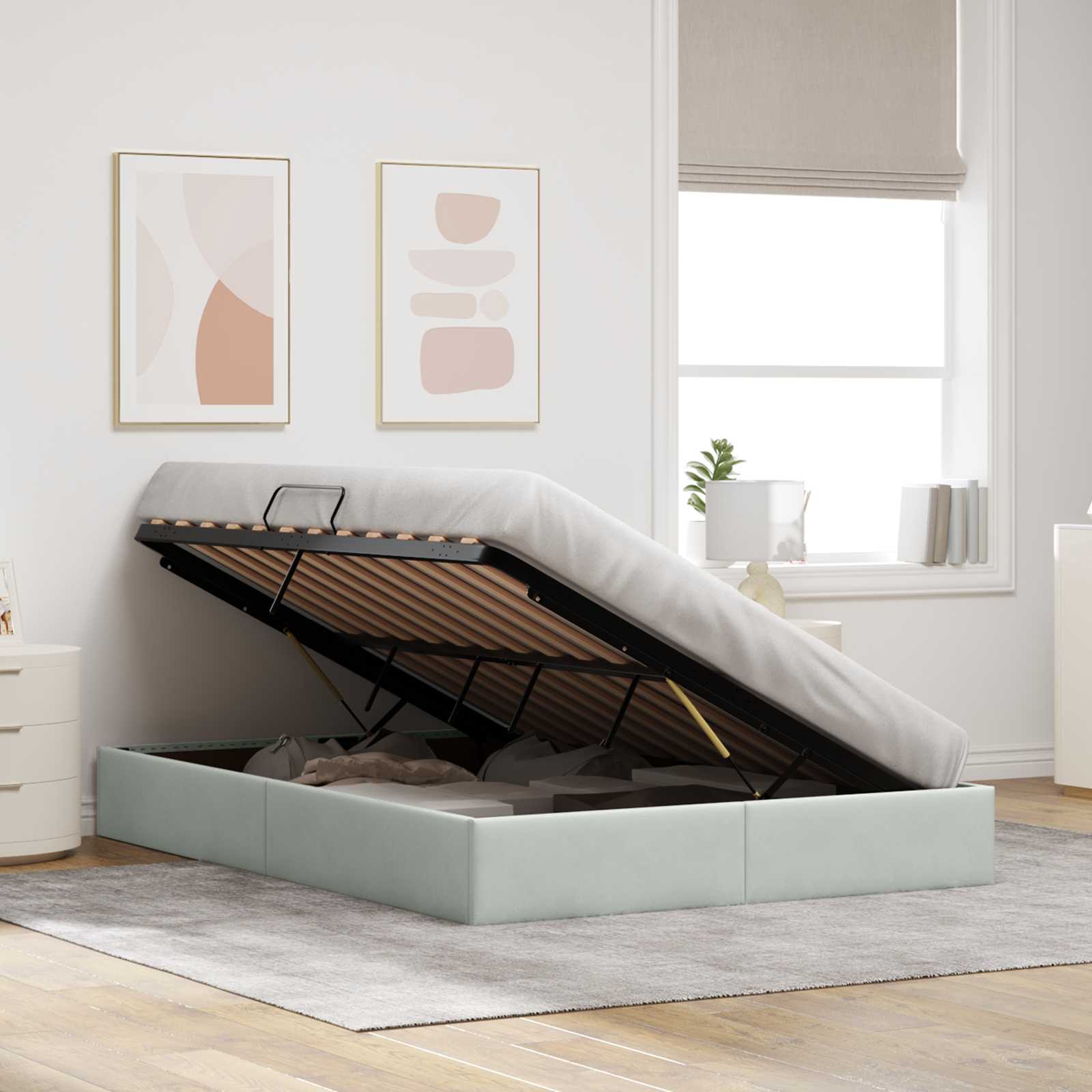 Ottoman Sengestel med opbevaring Lysegrå 140 x 200 cm Fløjl
