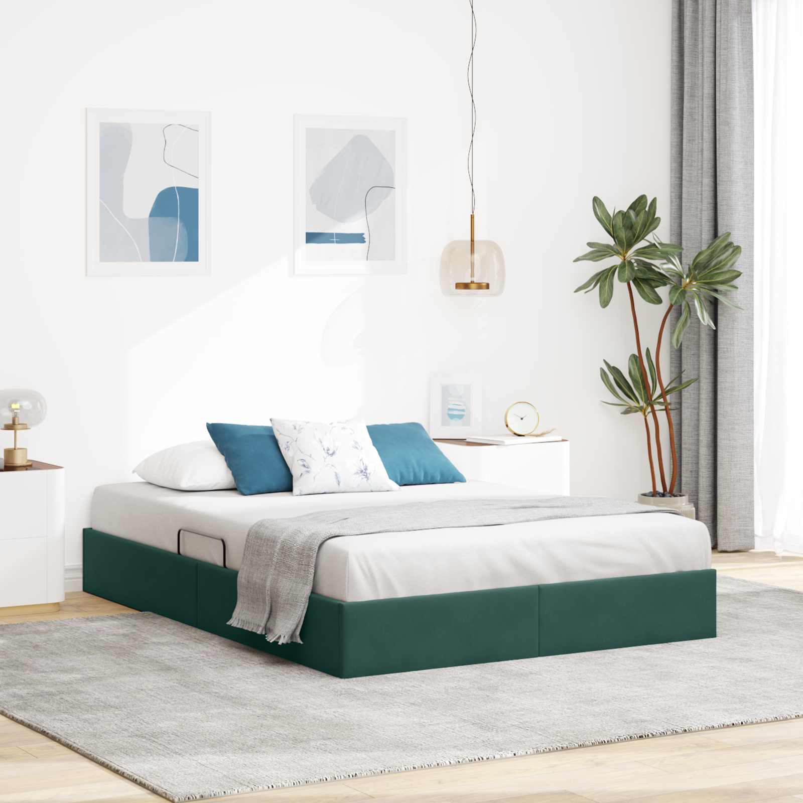 Ottoman Sengestel med opbevaring Mørkegrøn 140 x 200 cm Fløjl