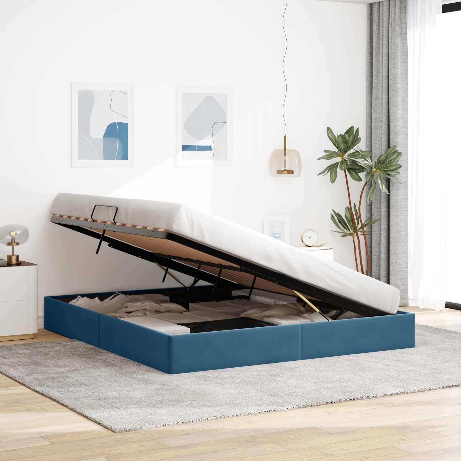 Ottoman Sengestel med opbevaring Mørk blå 180 x 200 cm Fløjl