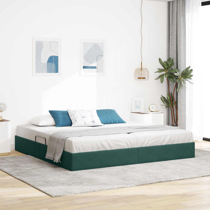 Ottoman Sengestel med opbevaring Mørkegrøn 200 x 200 cm Fløjl
