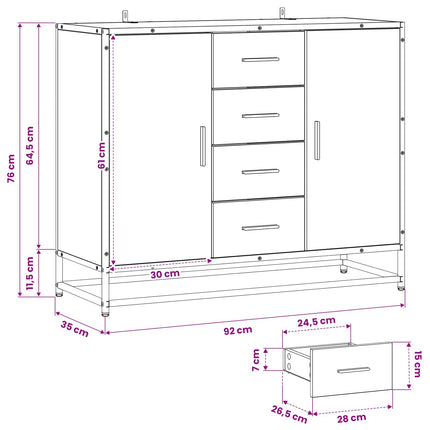 Sideboard Sort eg 92 x 35 x 76 cm Konstrueret træ