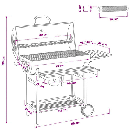 Tøndegrill med hjul og hylder 3 stk. 115 x 85 x 95 cm Metal