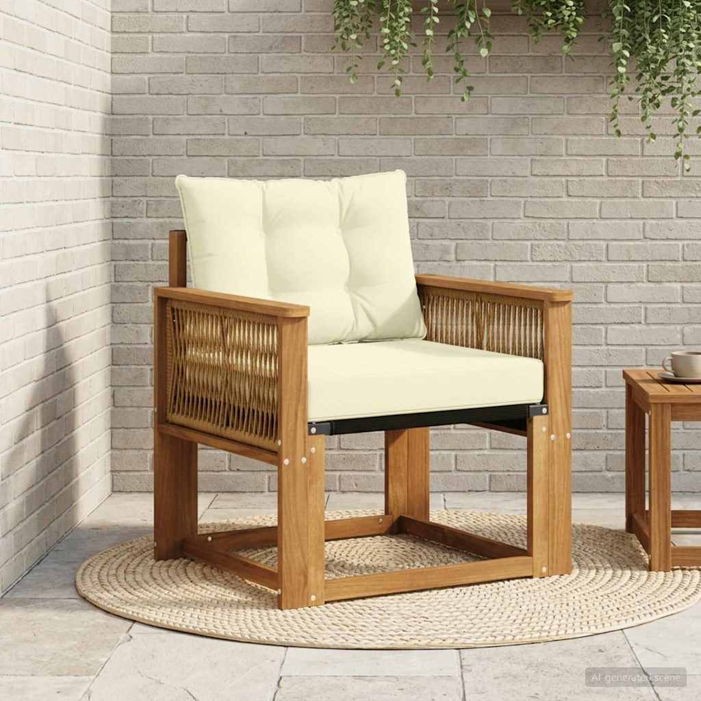 Udendørs Mellem Sofa Massiv akacietræ og Textilene Naturfarvet