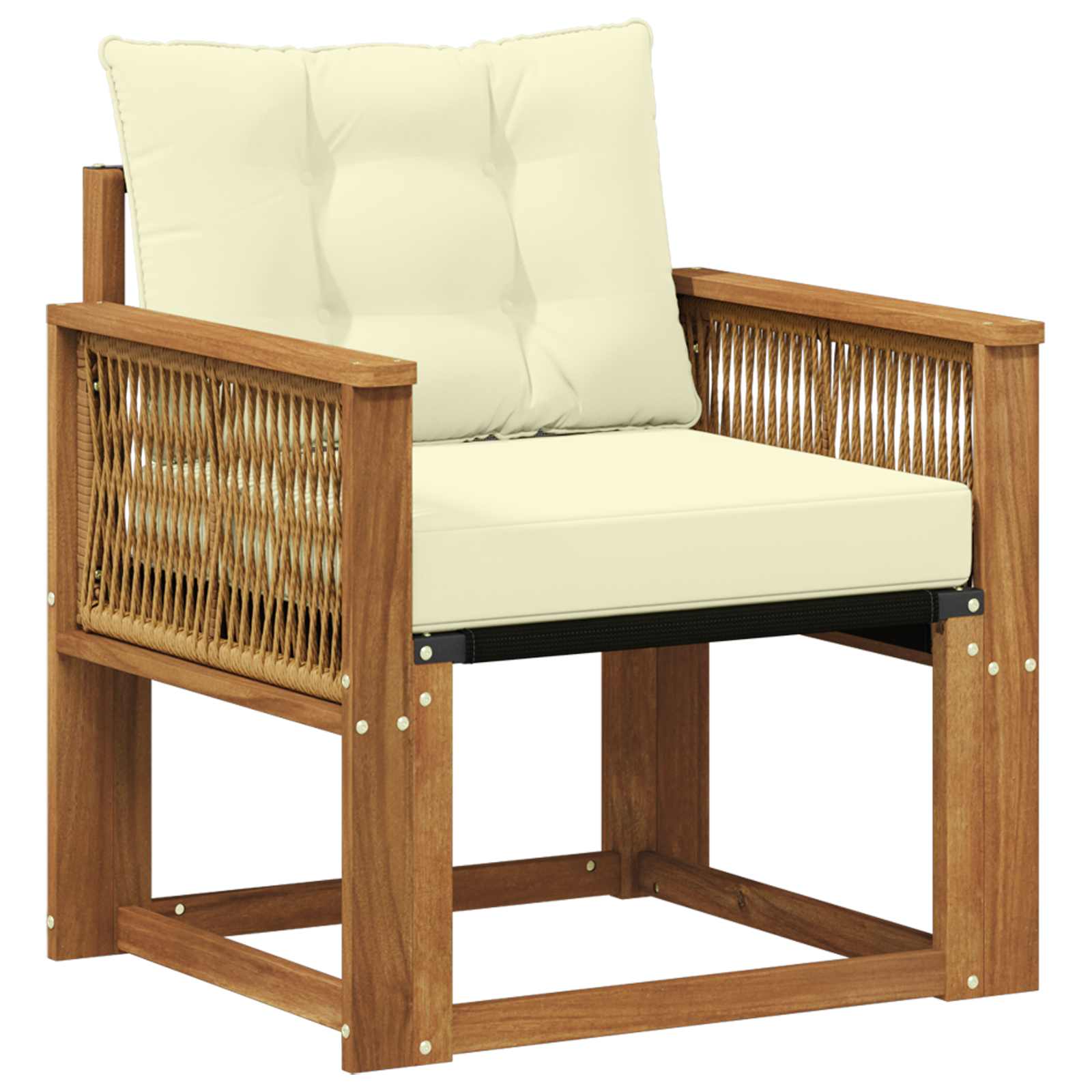 Udendørs Mellem Sofa Massiv akacietræ og Textilene Naturfarvet