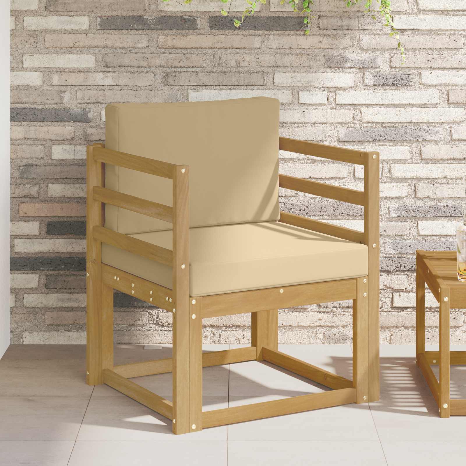 Udendørs loungesofa i akacietræ - hvid/beige, modul med puder (2 stk)