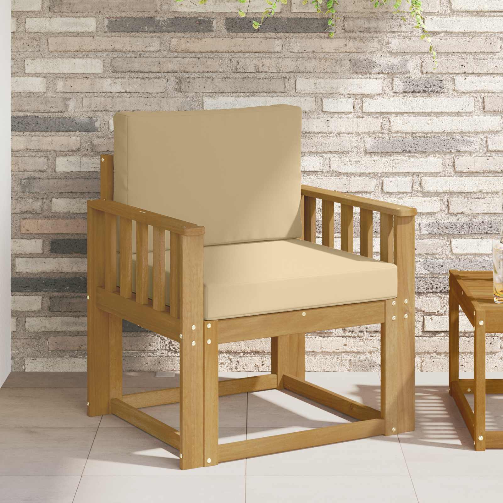 2 stk udendørs loungesofa i massivt akacietræ - hvid/beige puder