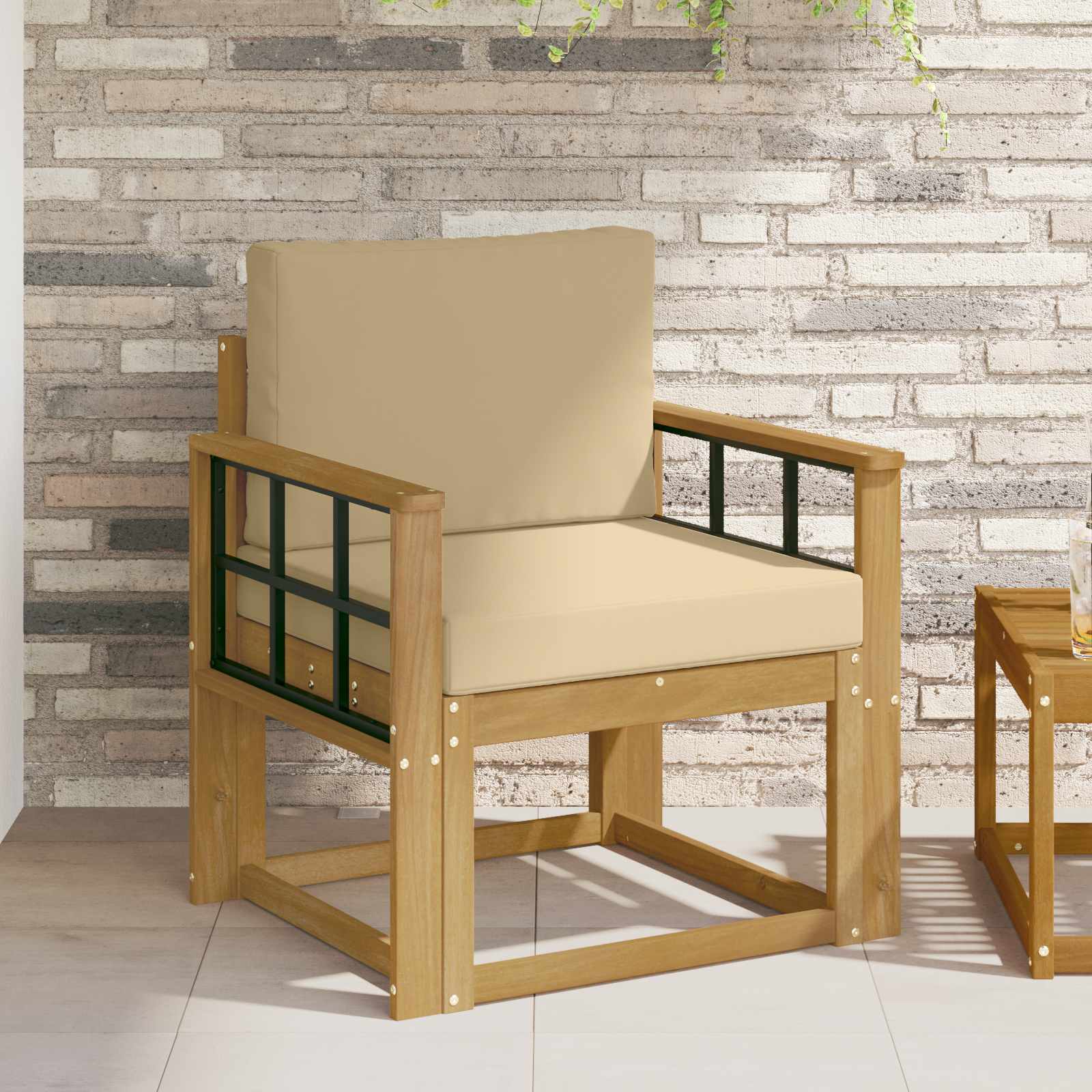 Udendørs loungesofa i massivt akacietræ - hvid/beige, 2 stk
