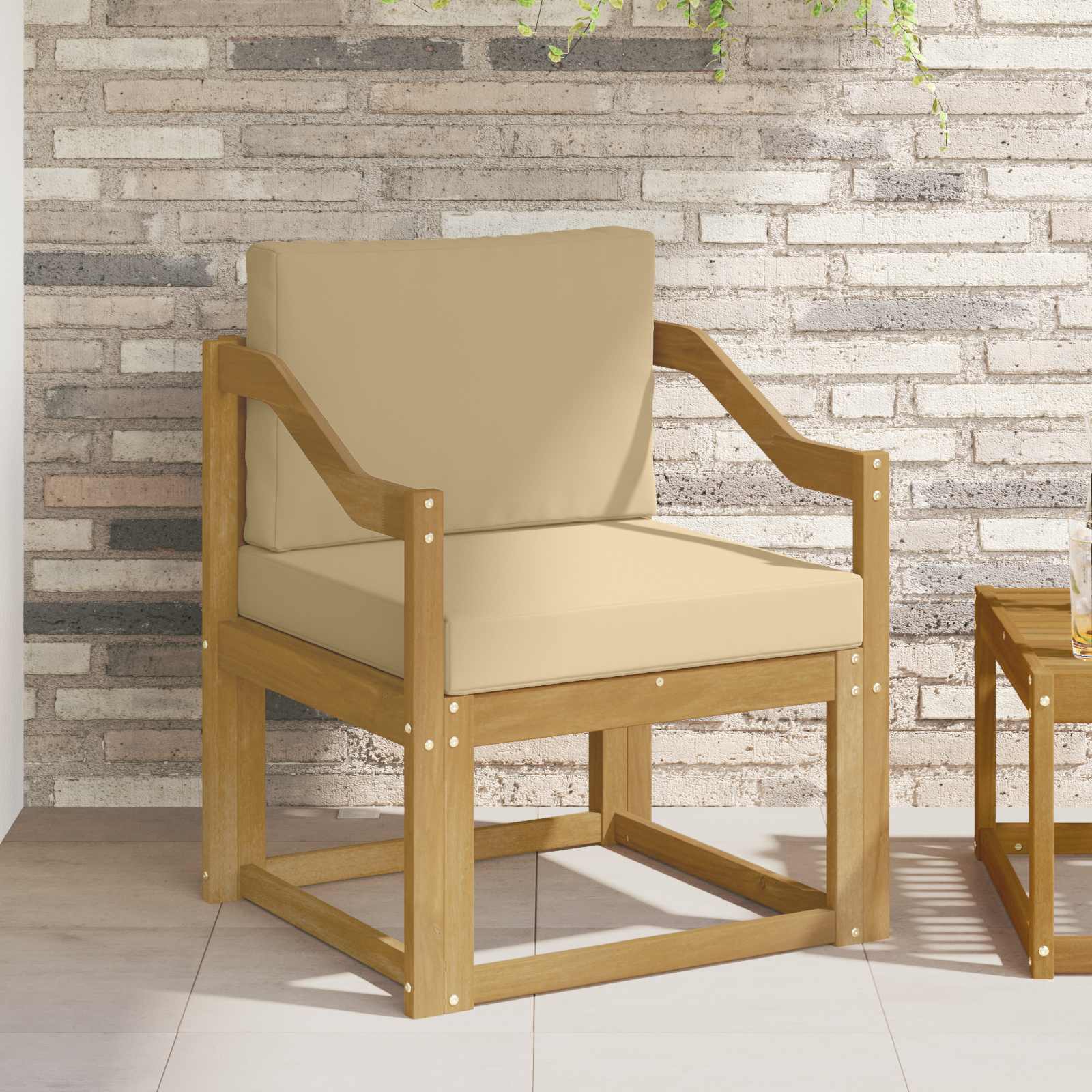Udendørs sofagruppe i massivt akacietræ - hvid/beige, modulopbygget loungesæde til terrasse og have (2 stk)