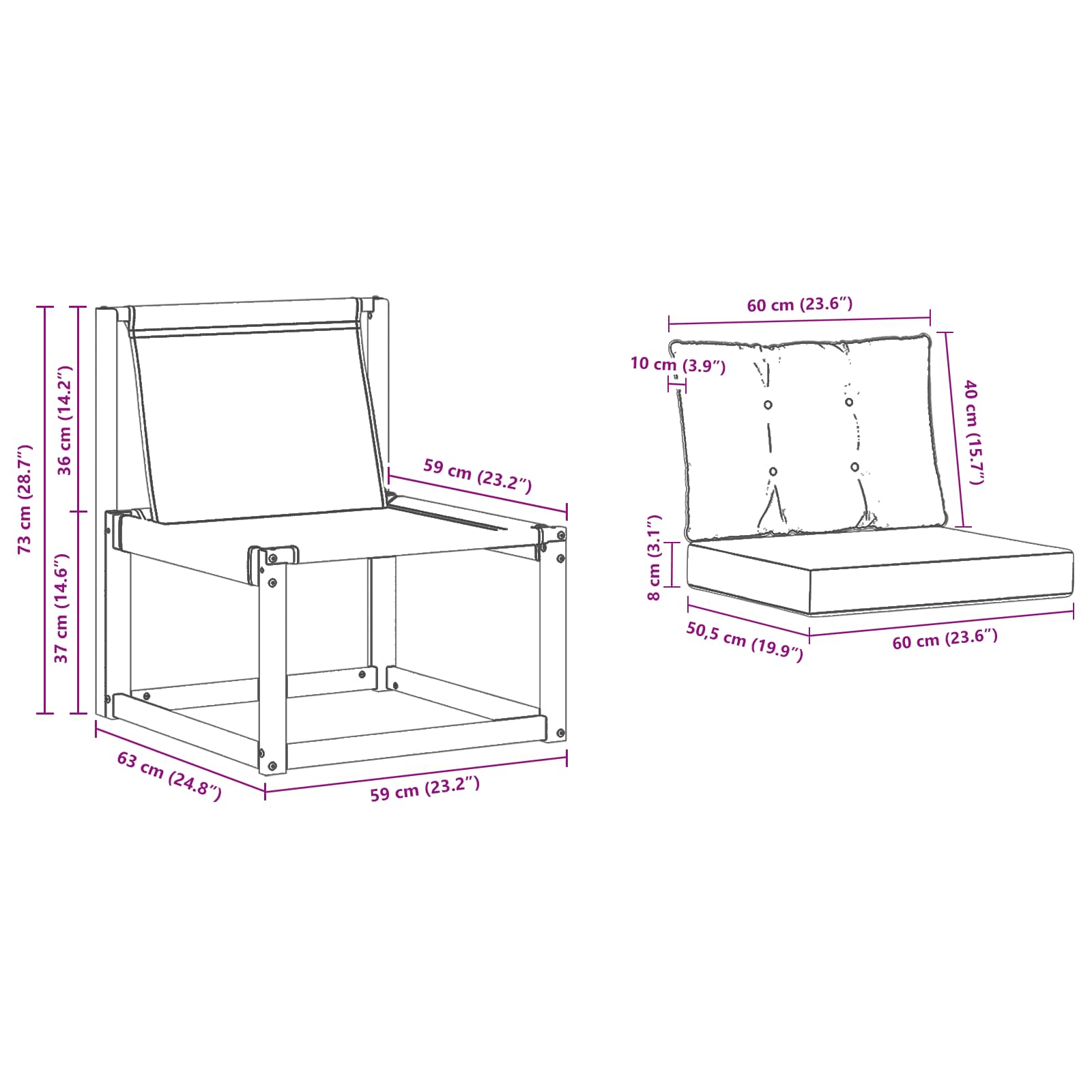 Udendørs sofa Massiv akacietræ og Textilene Hvid