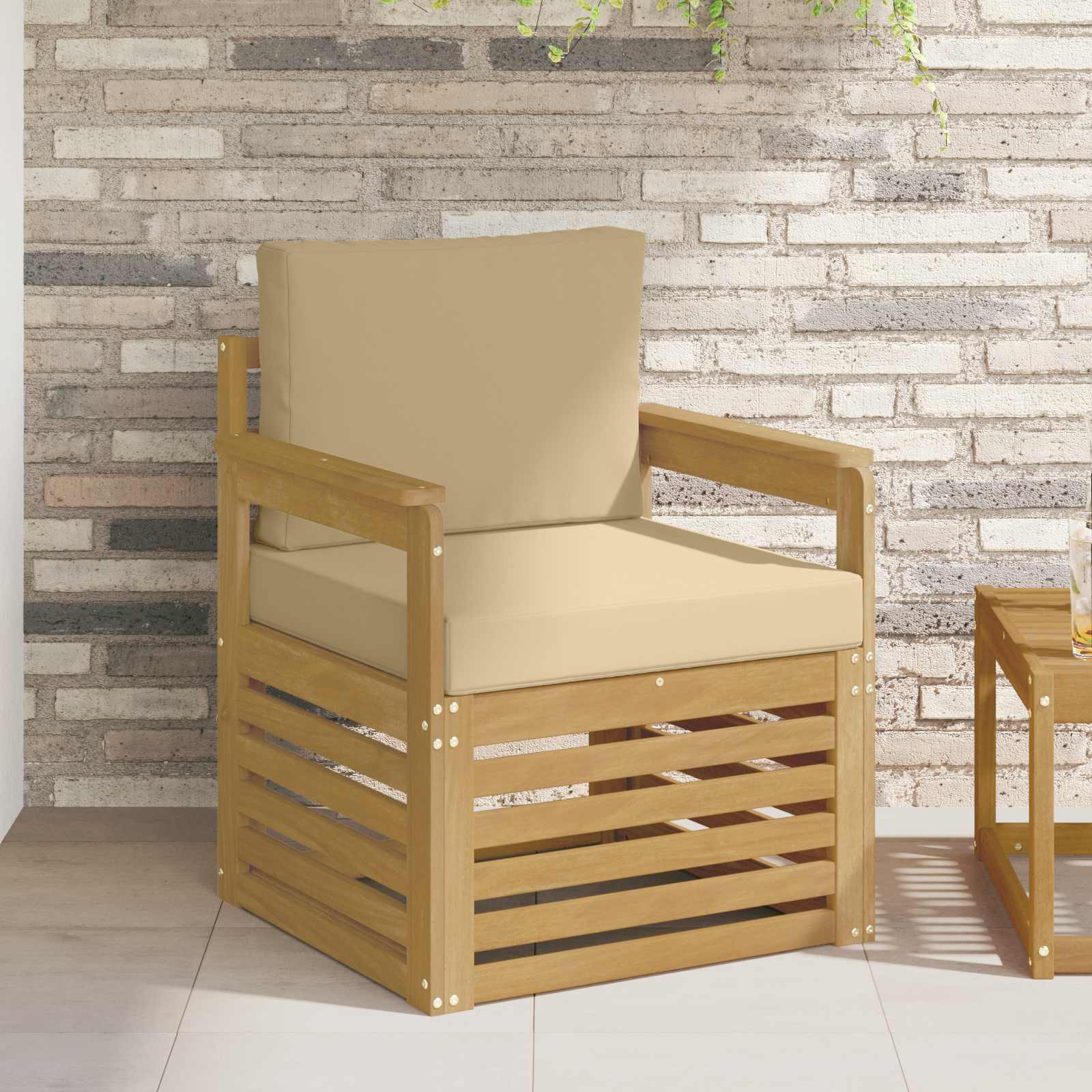 Udendørs loungesofa i akacietræ - hvid/beige, modul med puder (2 stk.)