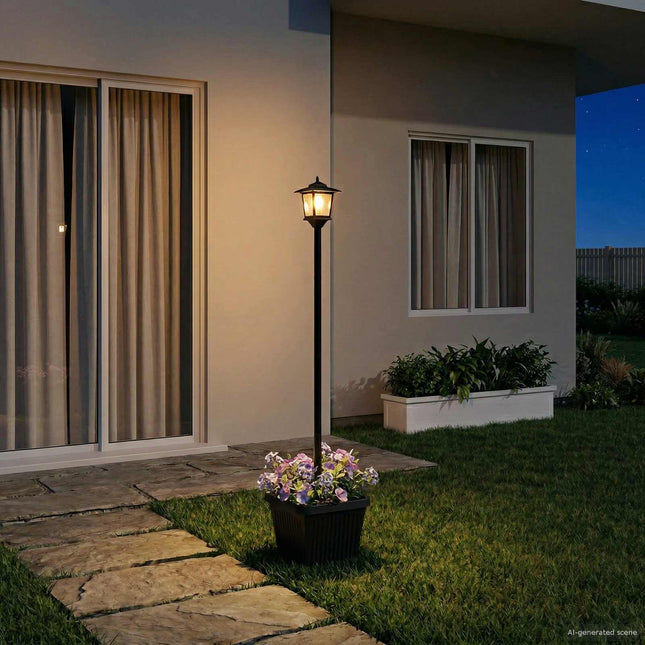 Solarlampe med plantekasse with LED Bulb Sort 32 x 32 x 158 cm