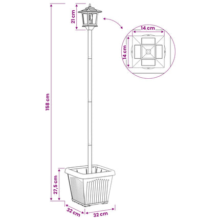 Solarlampe med plantekasse with LED Bulb Sort 32 x 32 x 158 cm