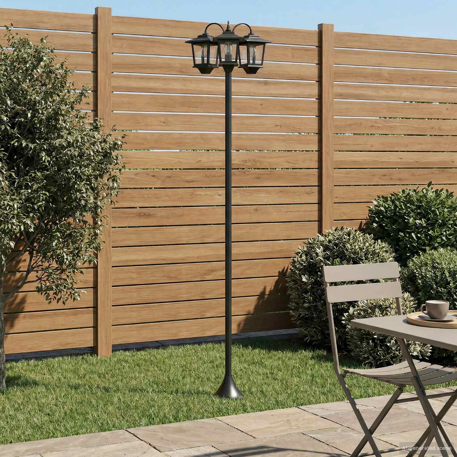 3-hoved solcelle lampepost med LED-pære sort 16 x 16 x 187 cm