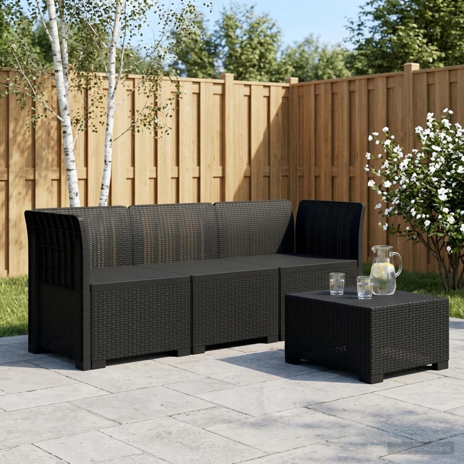 3-personers Havembel Sofa Rattan Look PP Antracit